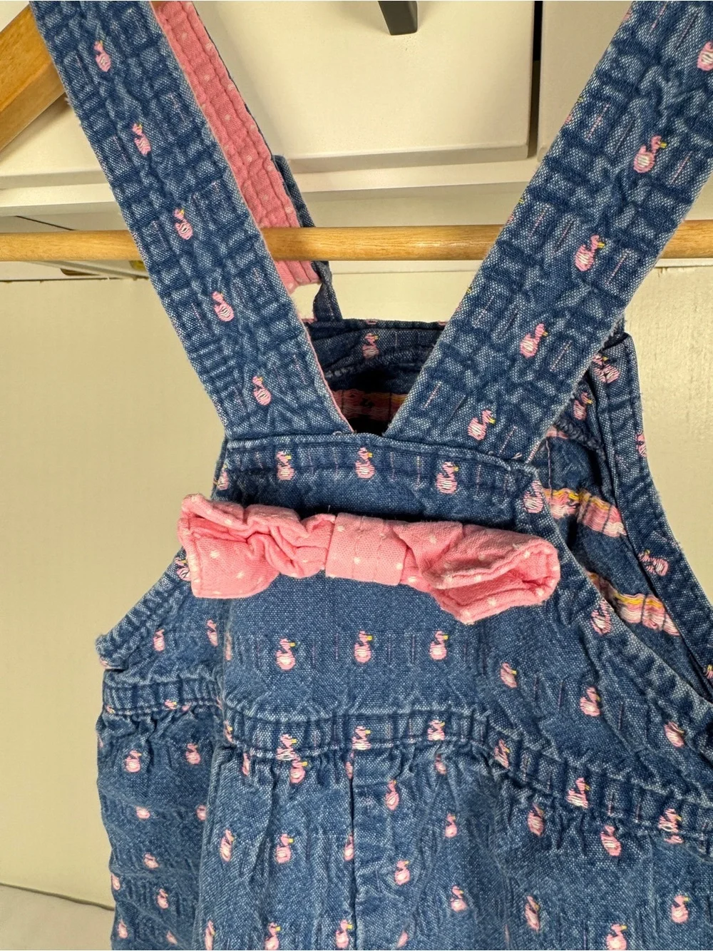 Vintage OshKosh Pink Rubber Ducky Jean Baby Girls Overalls
